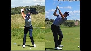 Justin Thomas golf swing  Long Iron faceon amp downtheline July 2017 [upl. by Mosira17]